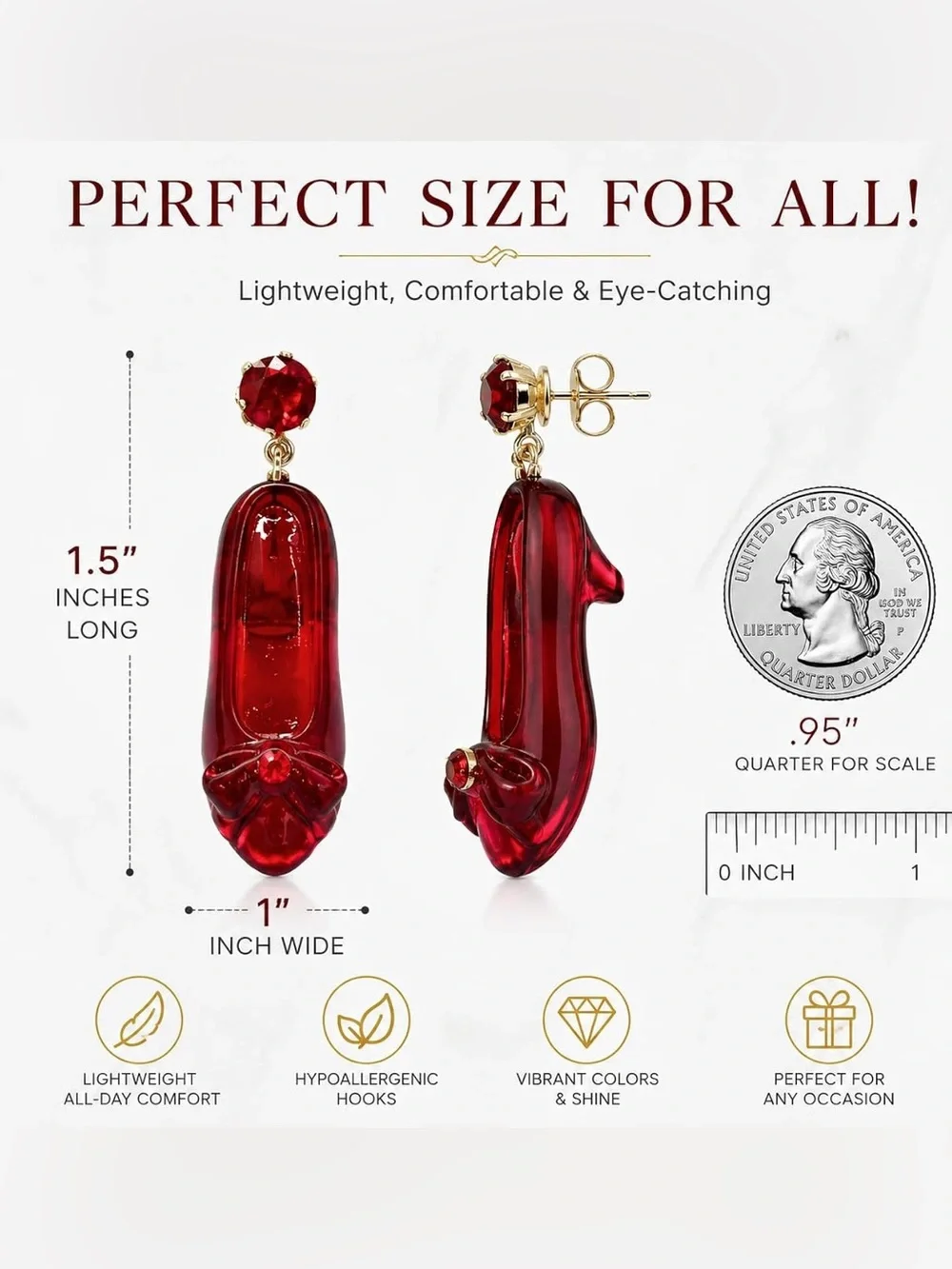 Red Glass Ballet Slipper Drop Earrings - Women Jewelry